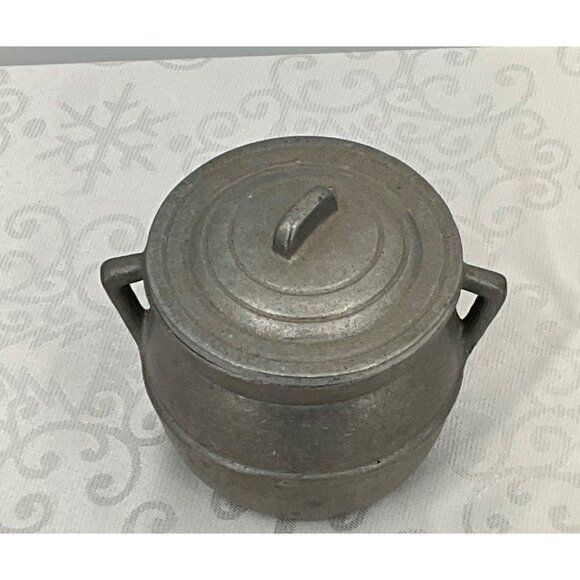 Vintage Pewter Metal Individual Bean Pot With Lid & Handles - Picture 2 of 6